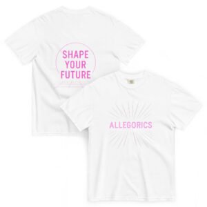 ALLEGORICS Neon Pink/Purple Logo & “SHAPE YOUR FUTURE” Printed Tee – Comfort Colors 1717 Heavyweight